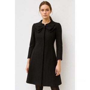 Vtg Y2K ELEVENSES Anthropologie Size 4 Black Wool Blend Bow Detail Dress PeaCoat